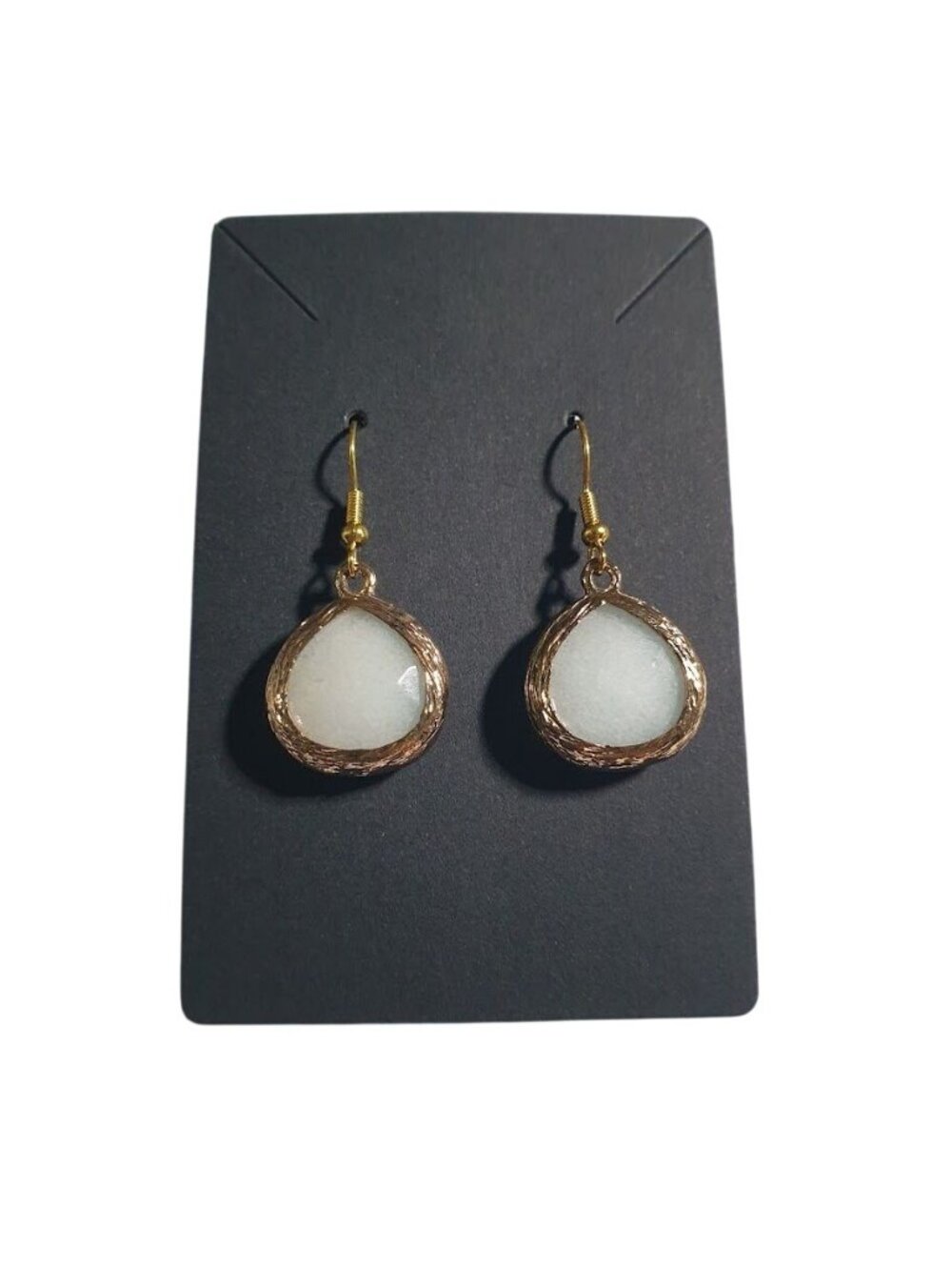 Gold Plated Drop Earrings Dangle White Beveled Stone Women Elegant Jewelry Gift